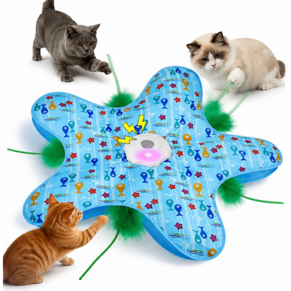 Interactive Automatic Cat Play Mat with LED & Feather Teaser Toy