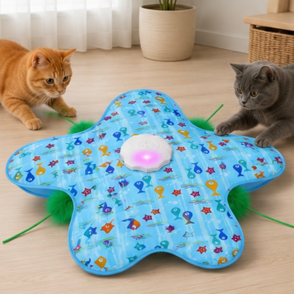Interactive Automatic Cat Play Mat with LED & Feather Teaser Toy
