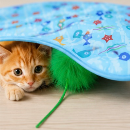 Interactive Automatic Cat Play Mat with LED & Feather Teaser Toy