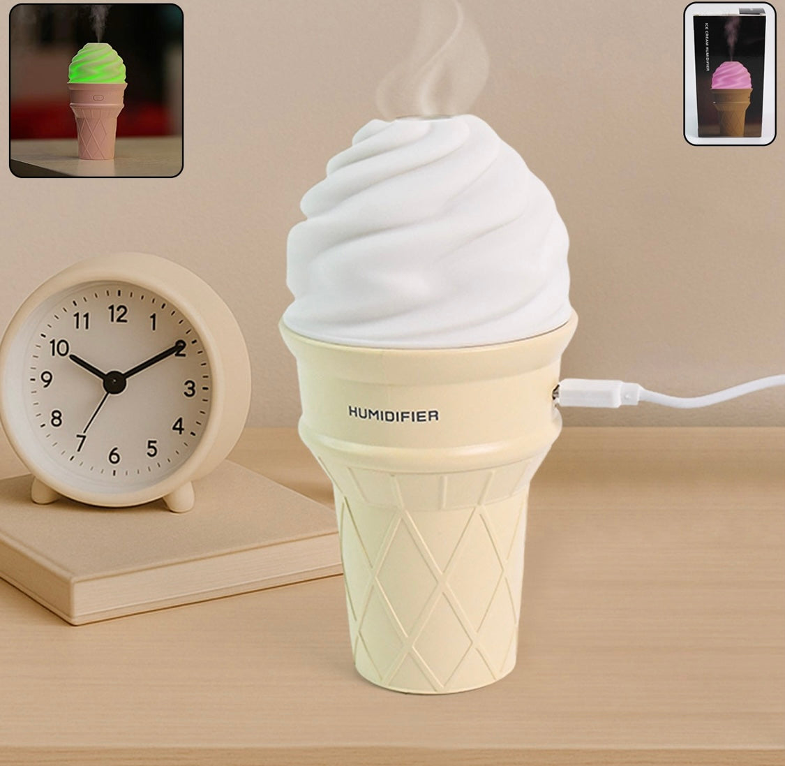 Ice Cream Cone Shape Humidifier & Air
Freshener With Led Light - Cream