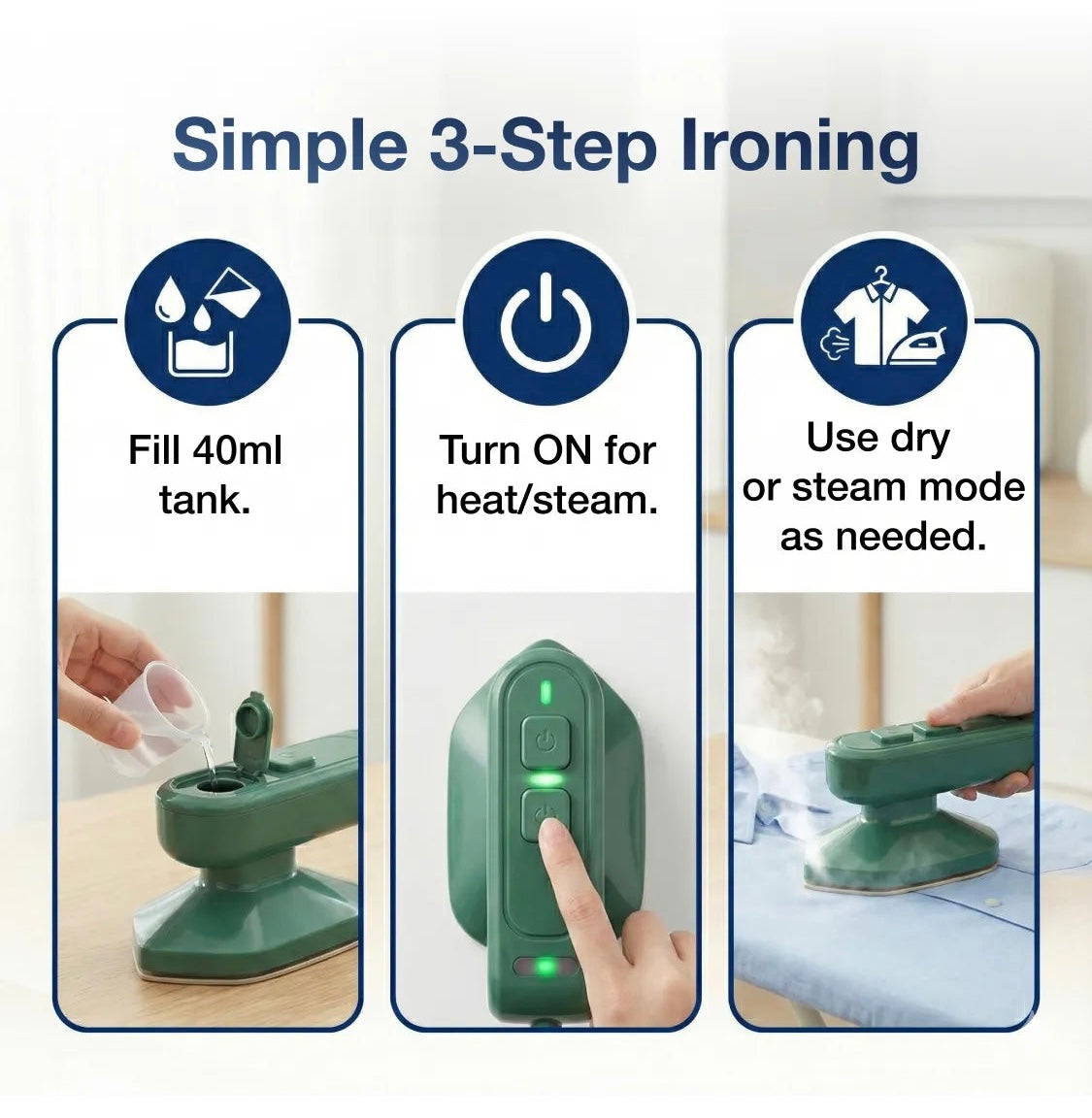 Portable Steam Iron - 2-in-1 Travel Garment Steamer | Happy Bathers
